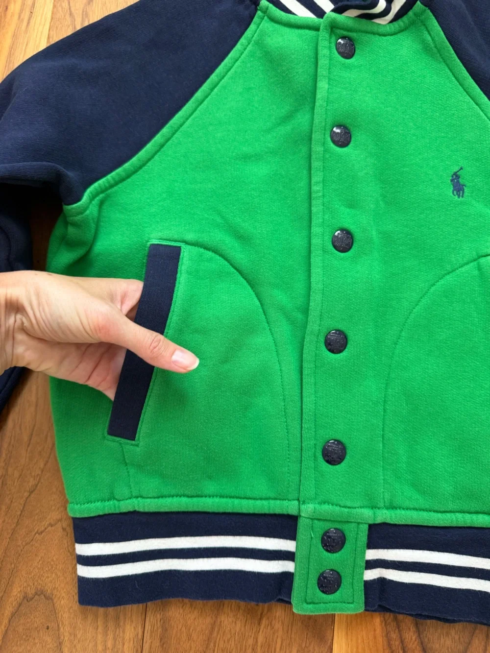 Polo Ralph Lauren Boys Color Blocked Fleece Baseball Jacket Green / Navy 8